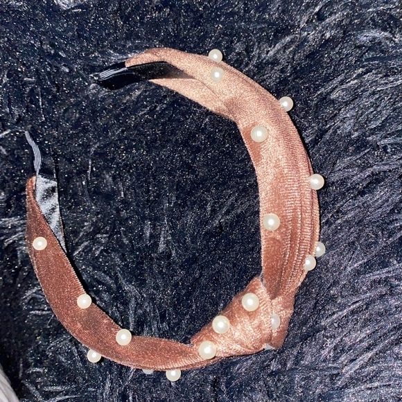 Fashion taupe brown velvet  pearl knot headband New - Picture 3 of 8